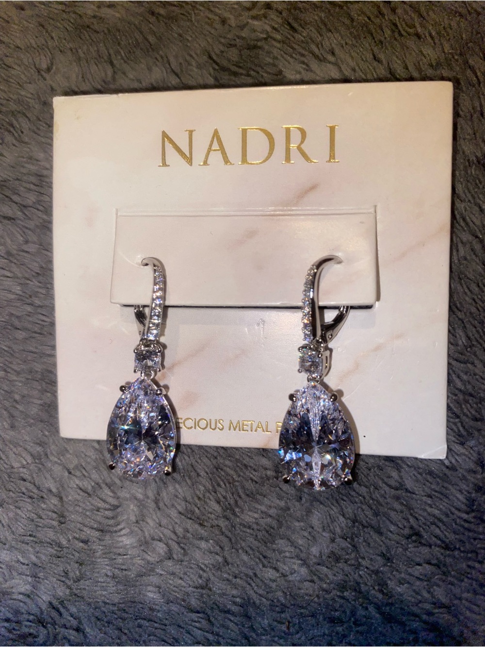 Nadri Silver Clear Teardrop Drop Earrings